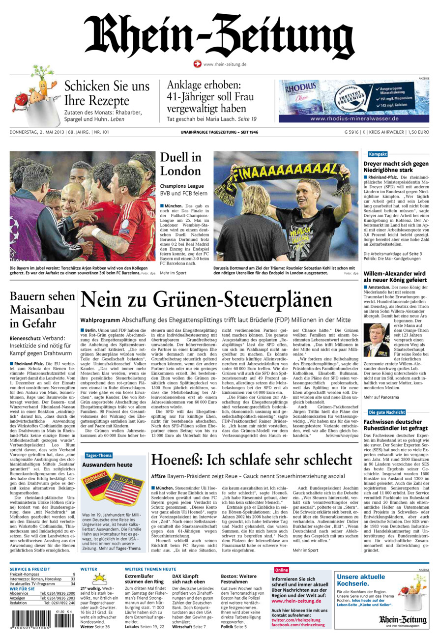 Rhein-Zeitung Kreis Ahrweiler vom Donnerstag, 02.05.2013