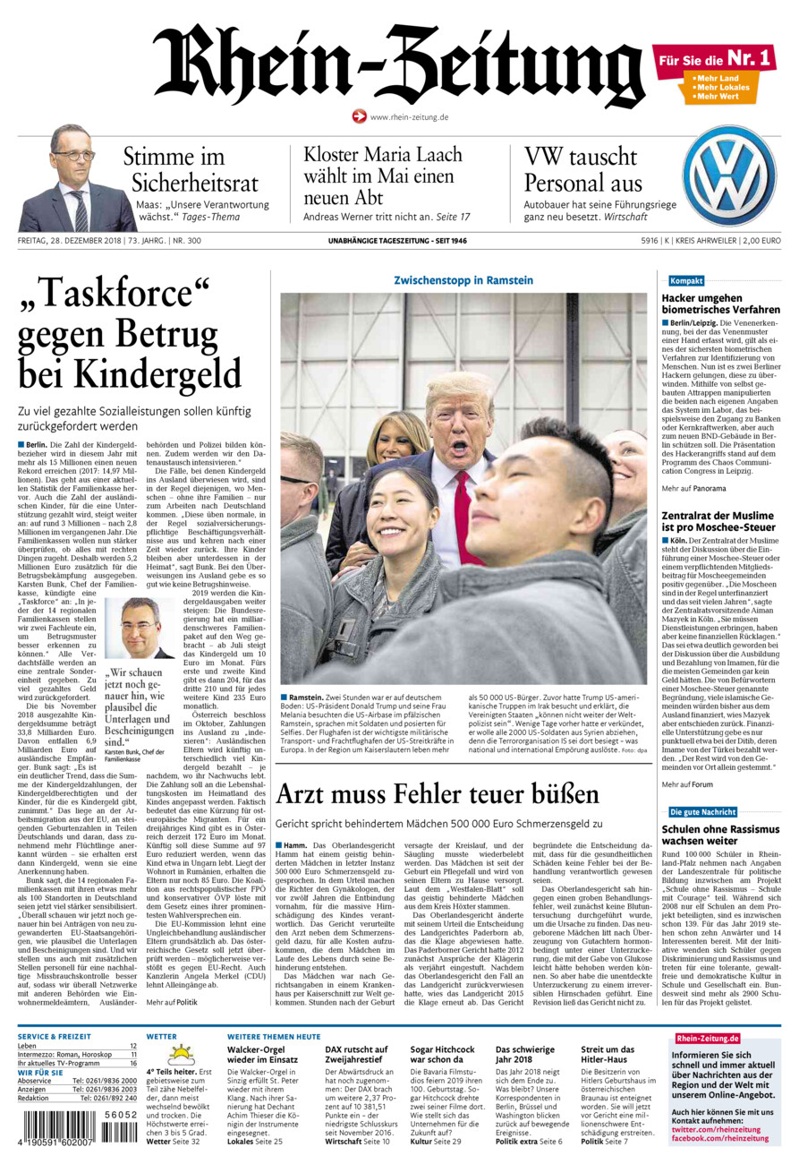 Rhein-Zeitung Kreis Ahrweiler vom Freitag, 28.12.2018