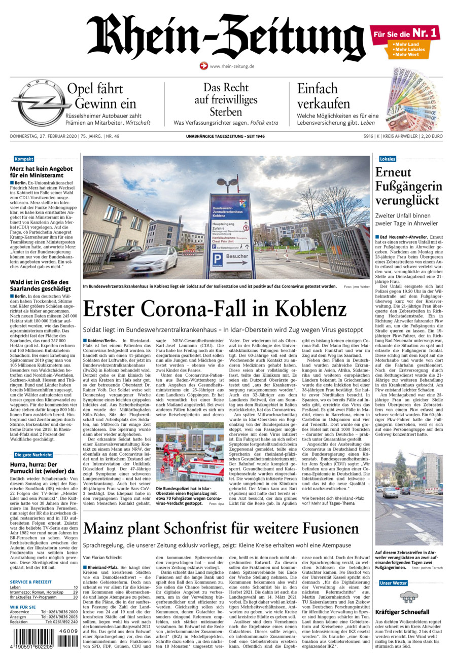 Rhein-Zeitung Kreis Ahrweiler vom Donnerstag, 27.02.2020