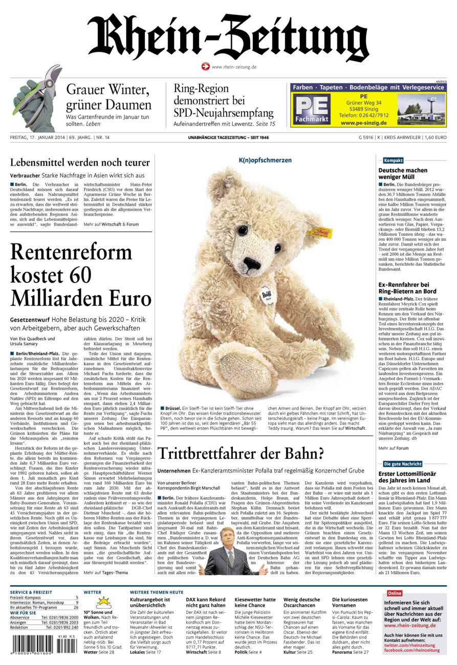 Rhein-Zeitung Kreis Ahrweiler vom Freitag, 17.01.2014