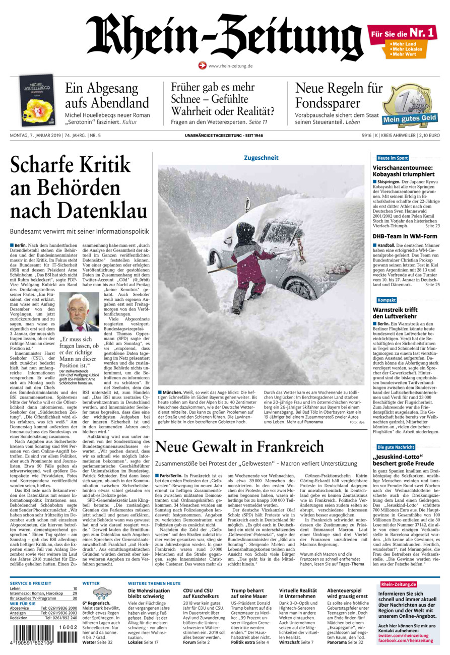 Rhein-Zeitung Kreis Ahrweiler vom Montag, 07.01.2019