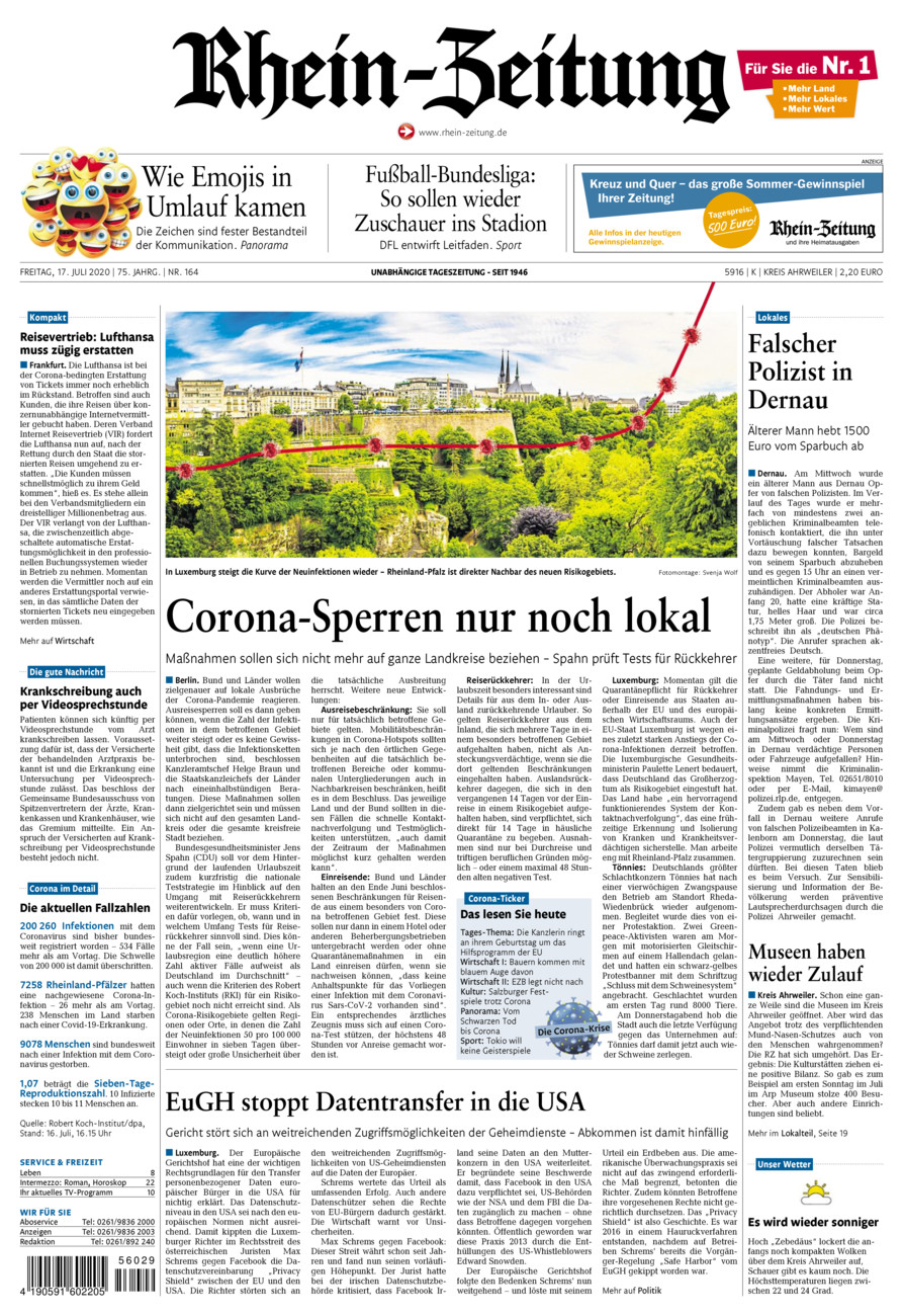 Rhein-Zeitung Kreis Ahrweiler vom Freitag, 17.07.2020