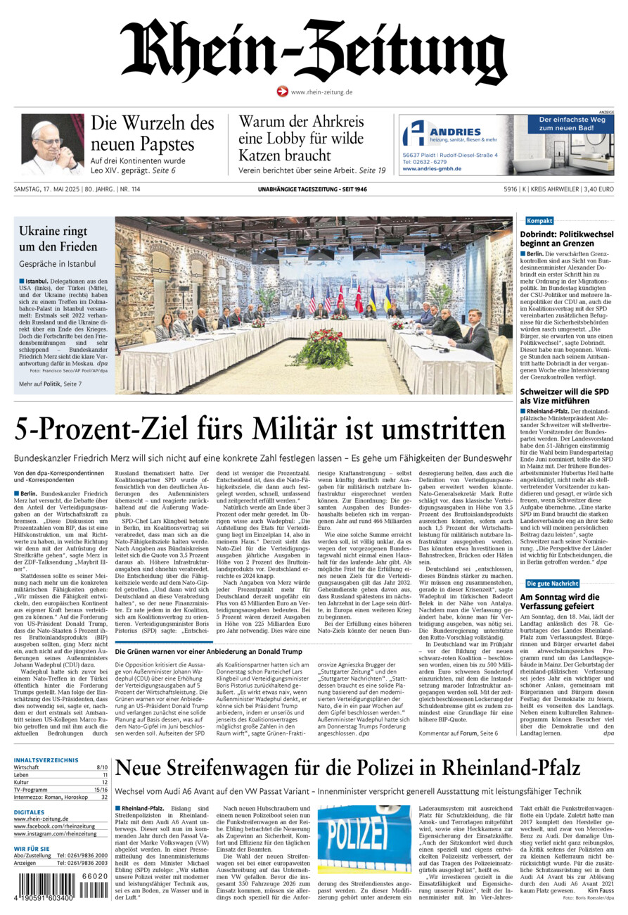 Rhein-Zeitung Kreis Ahrweiler vom Samstag, 17.05.2025
