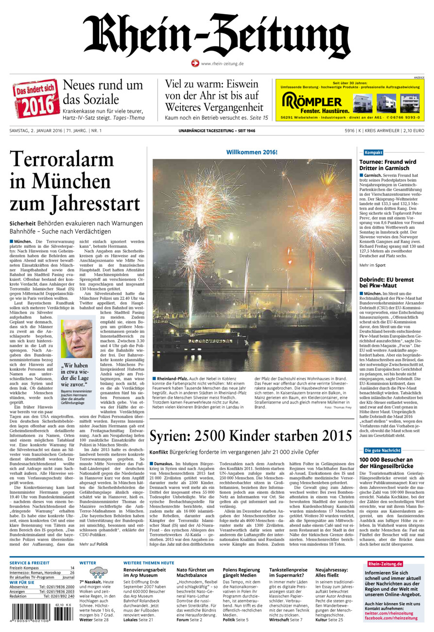 Rhein-Zeitung Kreis Ahrweiler vom Samstag, 02.01.2016