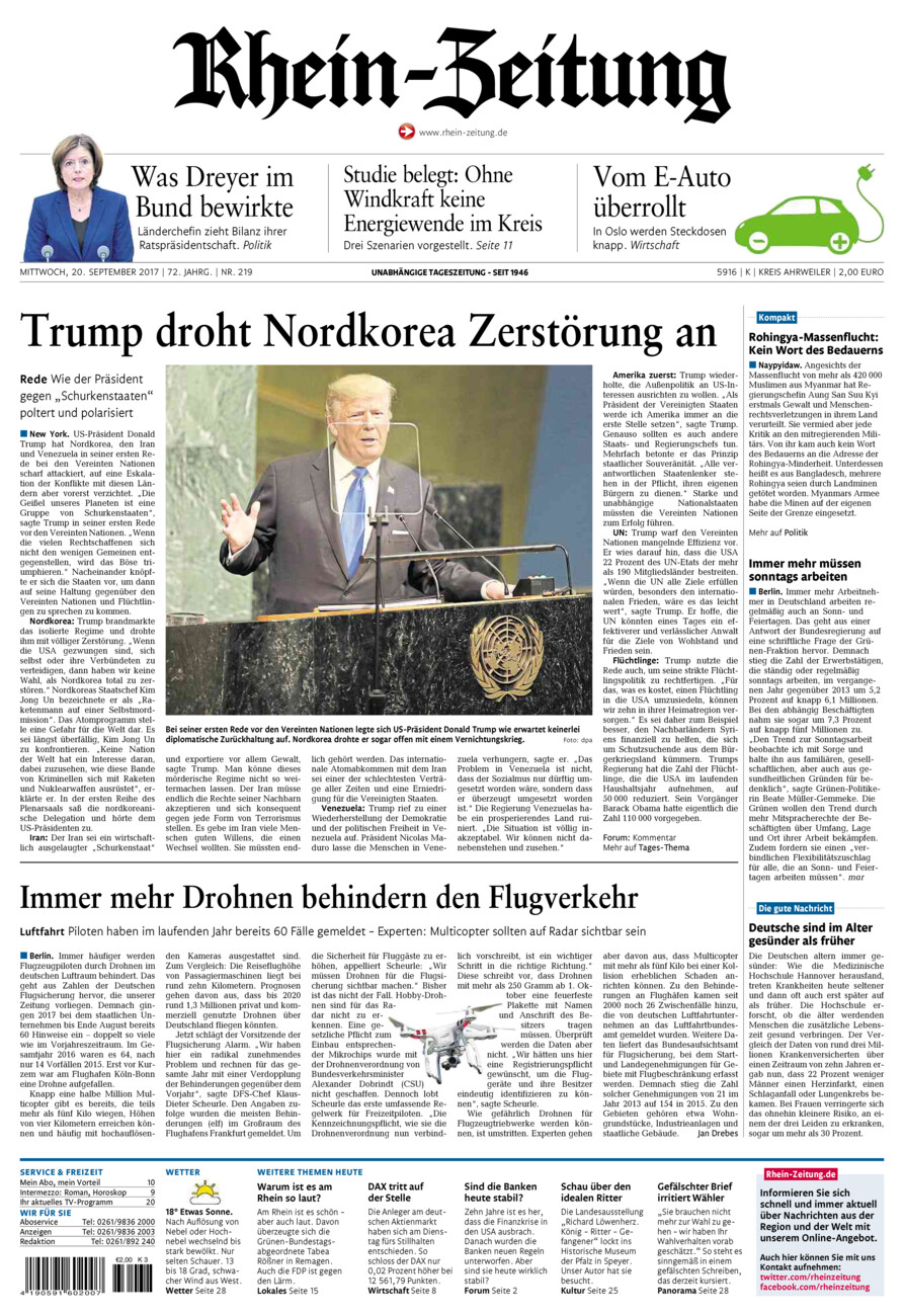 Rhein-Zeitung Kreis Ahrweiler vom Mittwoch, 20.09.2017