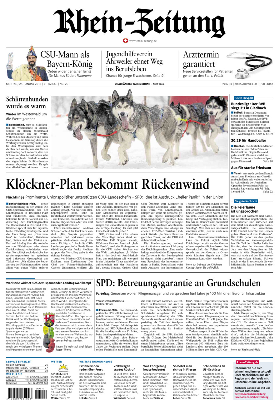 Rhein-Zeitung Kreis Ahrweiler vom Montag, 25.01.2016