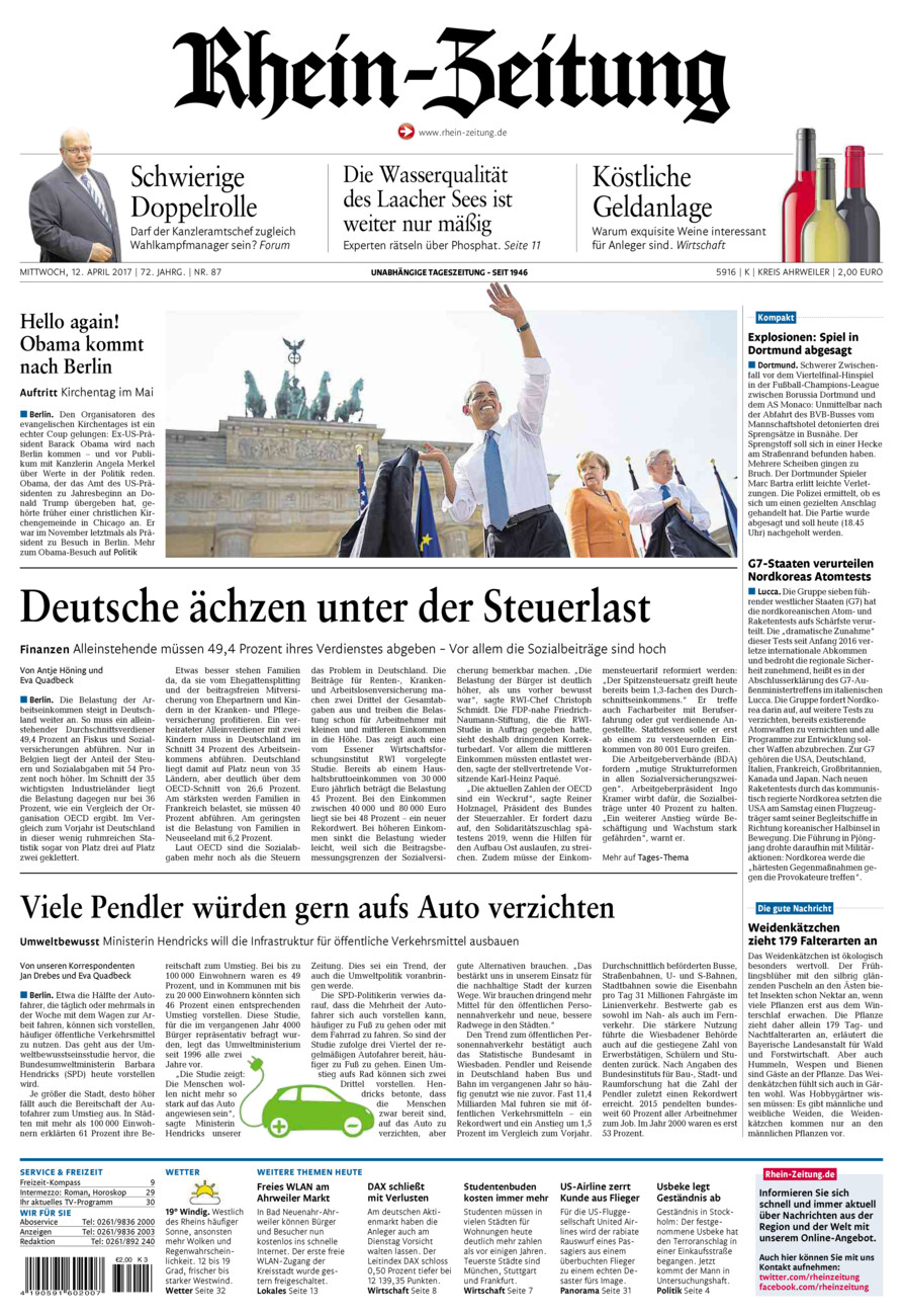 Rhein-Zeitung Kreis Ahrweiler vom Mittwoch, 12.04.2017