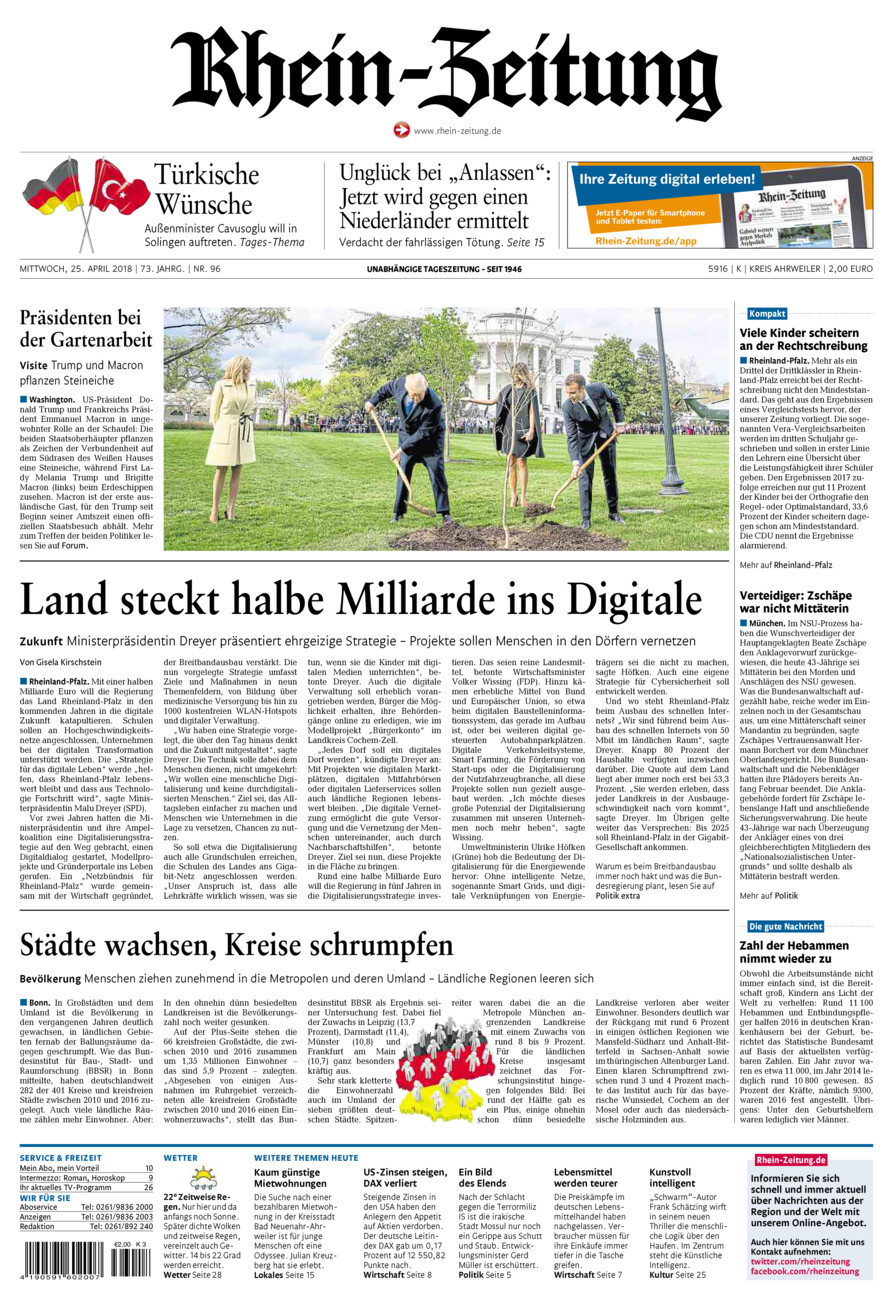 Rhein-Zeitung Kreis Ahrweiler vom Mittwoch, 25.04.2018