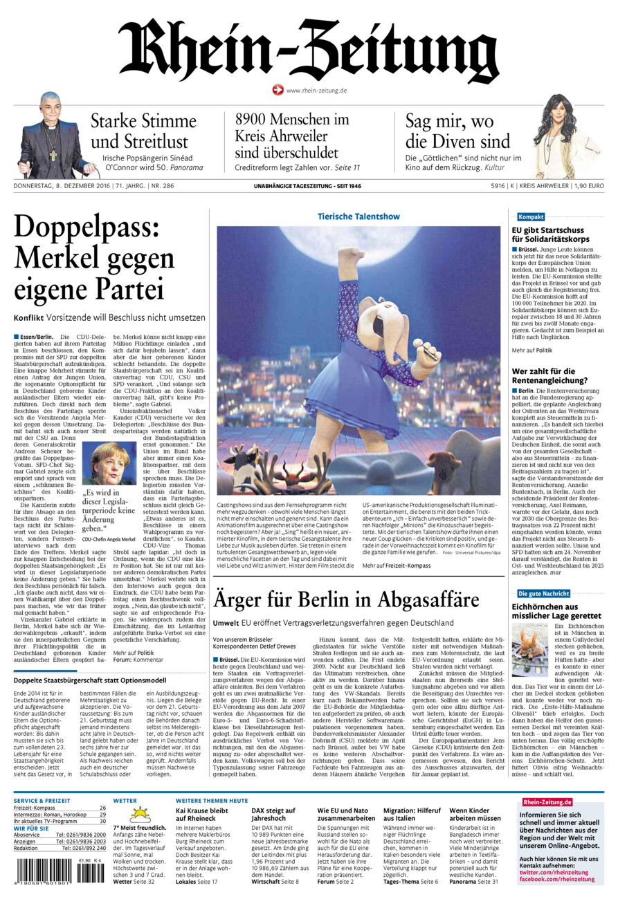 Rhein-Zeitung Kreis Ahrweiler vom Donnerstag, 08.12.2016