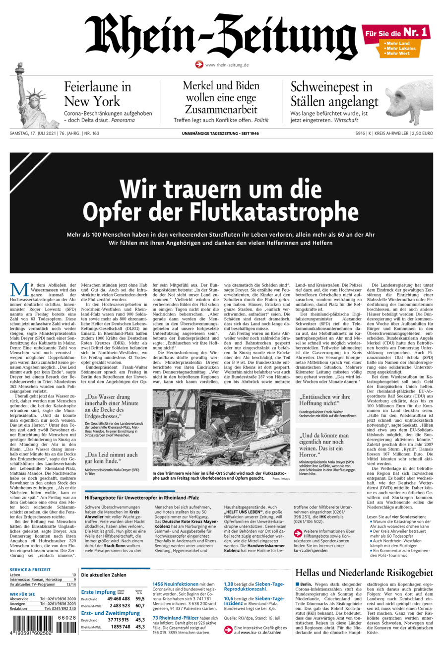 Rhein-Zeitung Kreis Ahrweiler vom Samstag, 17.07.2021