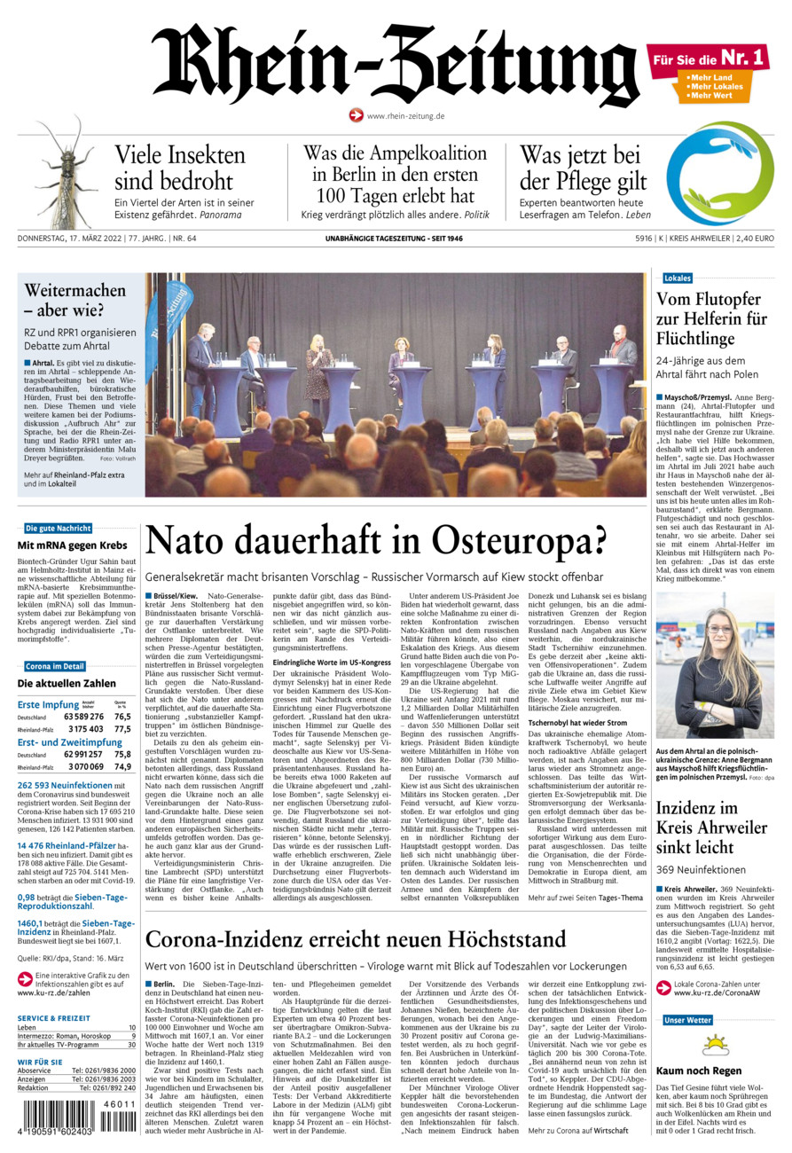 Rhein-Zeitung Kreis Ahrweiler vom Donnerstag, 17.03.2022