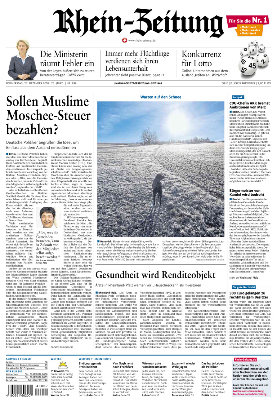 Rhein-Zeitung Kreis Ahrweiler vom Donnerstag, 27.12.2018
