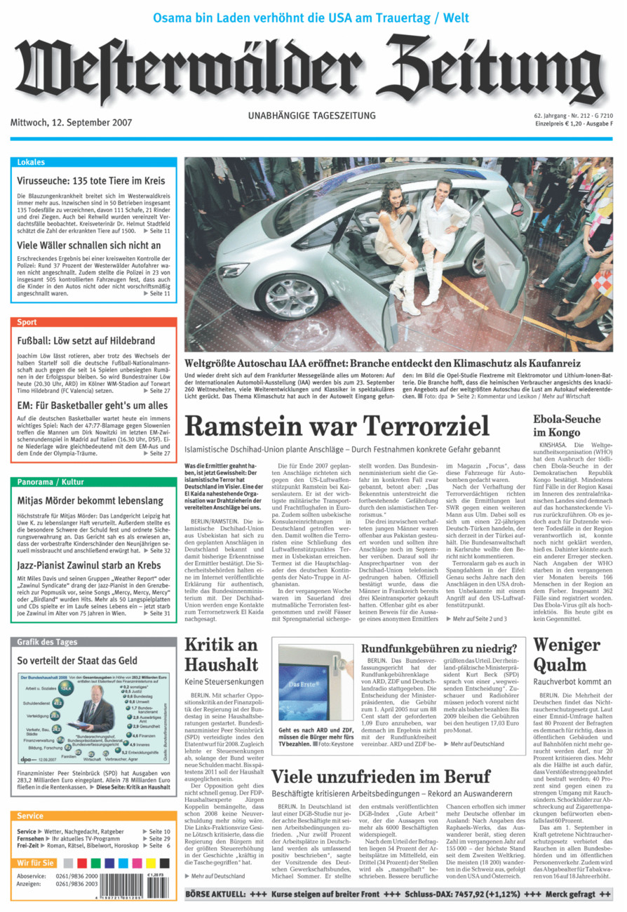 Westerwälder Zeitung vom Mittwoch, 12.09.2007