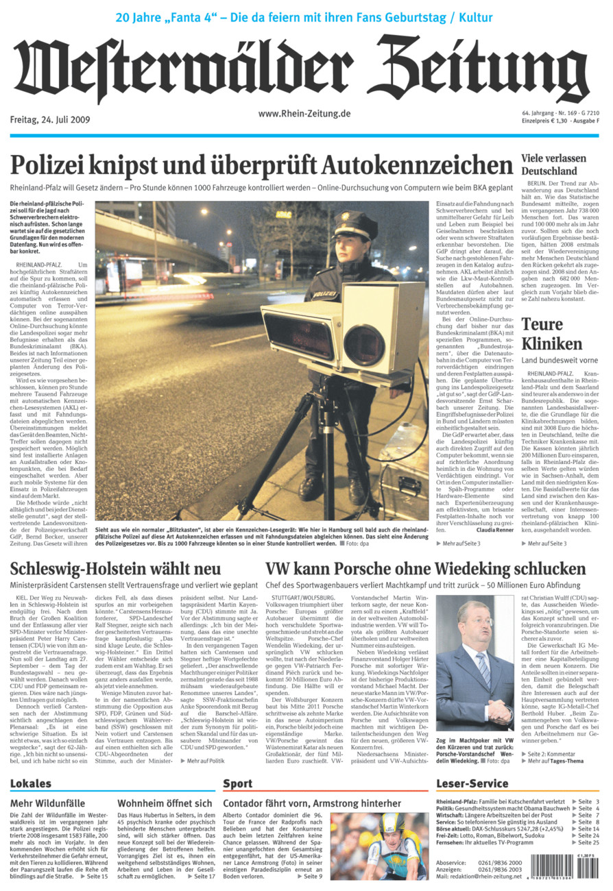 Westerwälder Zeitung vom Freitag, 24.07.2009