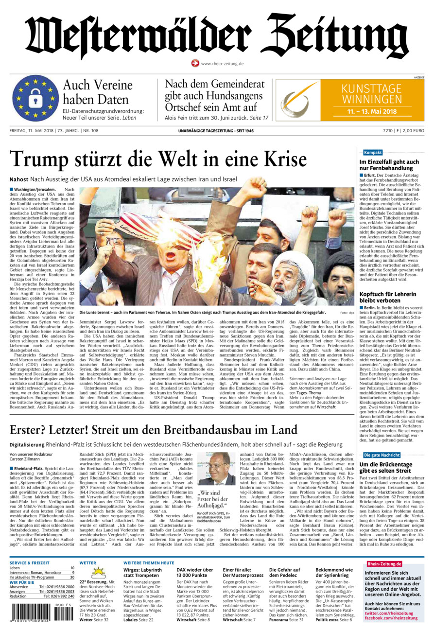 Westerwälder Zeitung vom Freitag, 11.05.2018