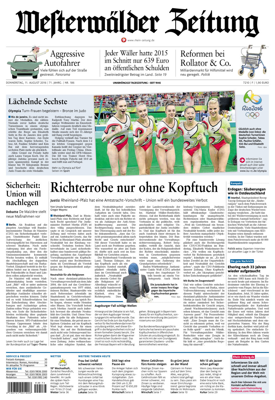 Westerwälder Zeitung vom Donnerstag, 11.08.2016