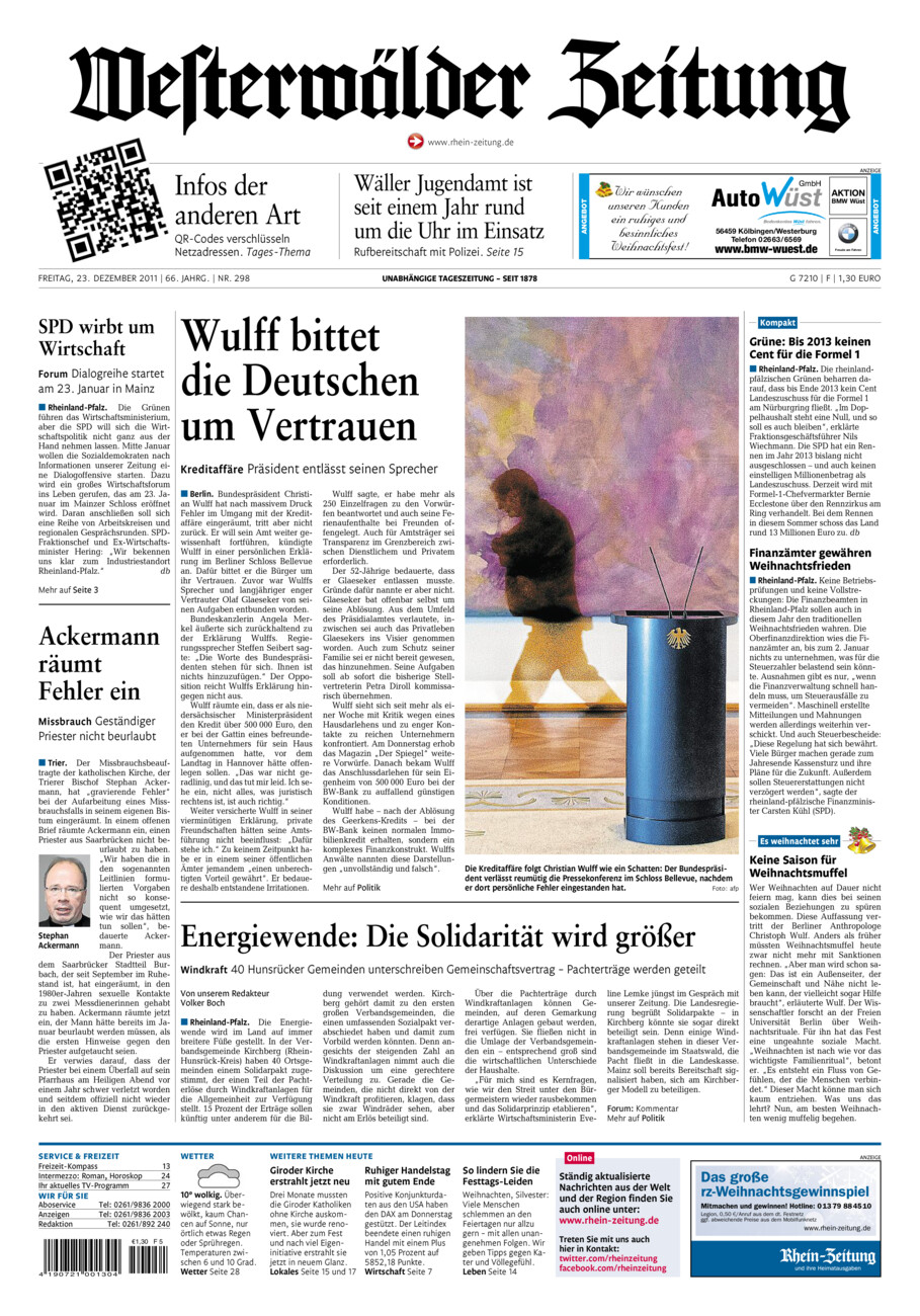 Westerwälder Zeitung vom Freitag, 23.12.2011
