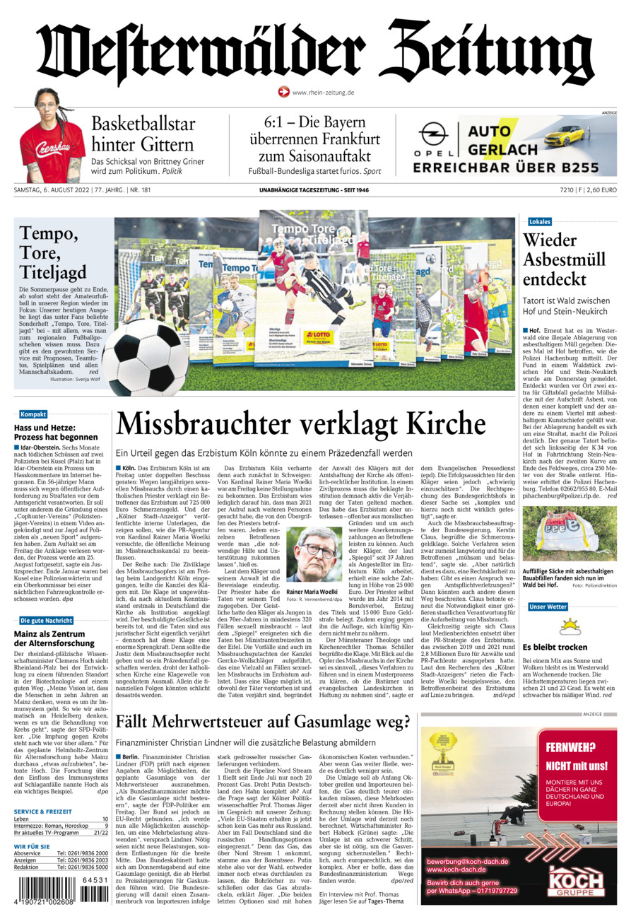 Westerwälder Zeitung vom Samstag, 06.08.2022