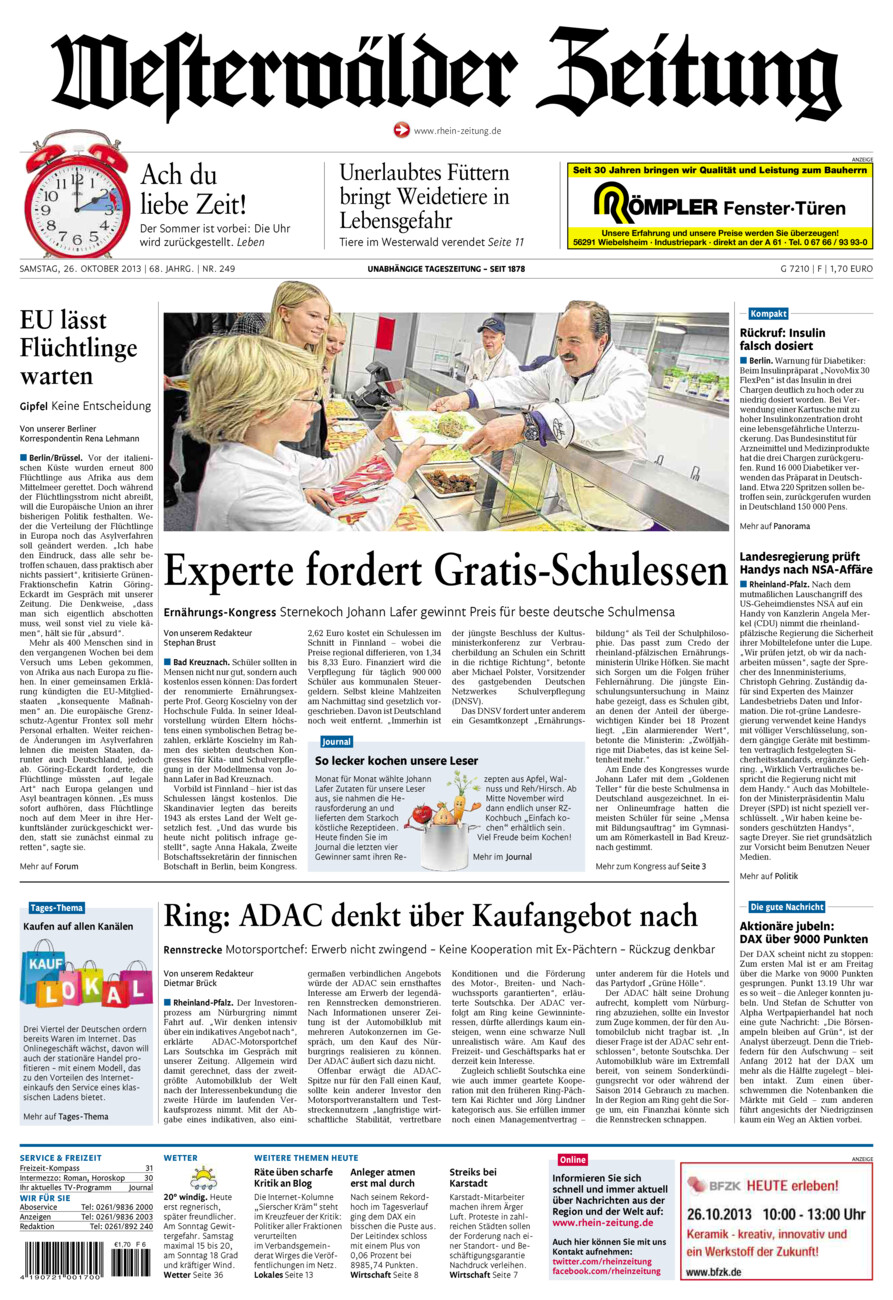 Westerwälder Zeitung vom Samstag, 26.10.2013