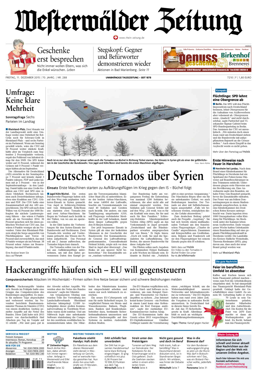 Westerwälder Zeitung vom Freitag, 11.12.2015