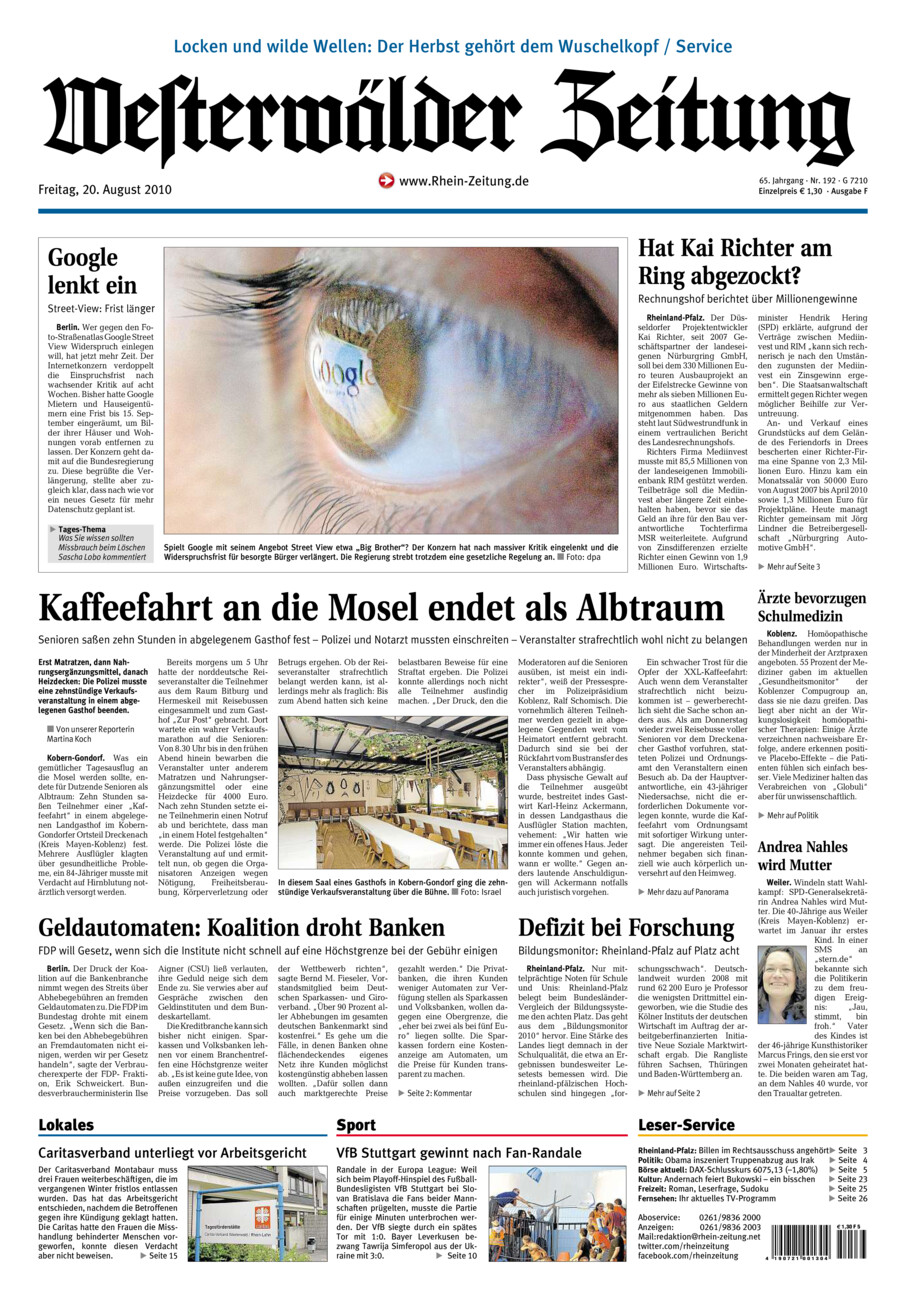 Westerwälder Zeitung vom Freitag, 20.08.2010