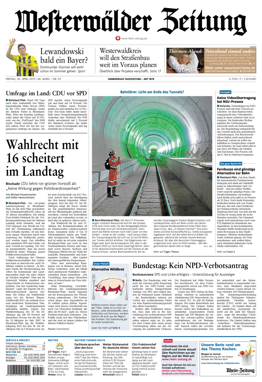 Westerwälder Zeitung vom Freitag, 26.04.2013