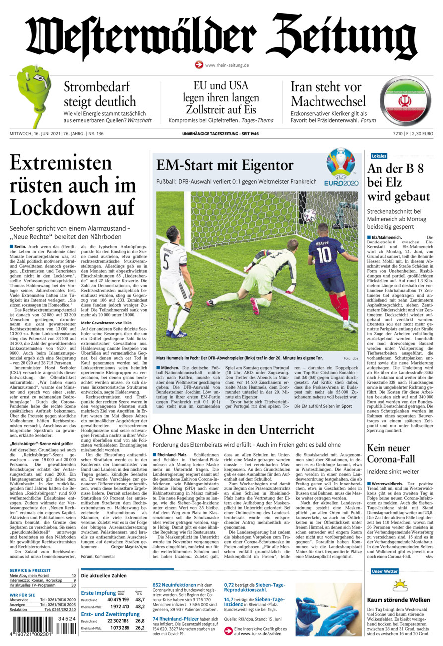 Westerwälder Zeitung vom Mittwoch, 16.06.2021