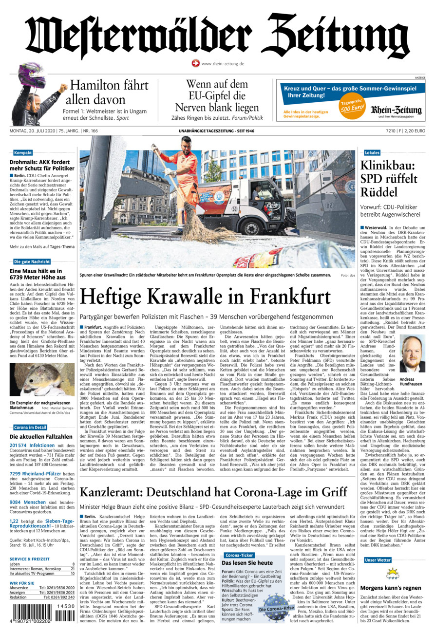 Westerwälder Zeitung vom Montag, 20.07.2020
