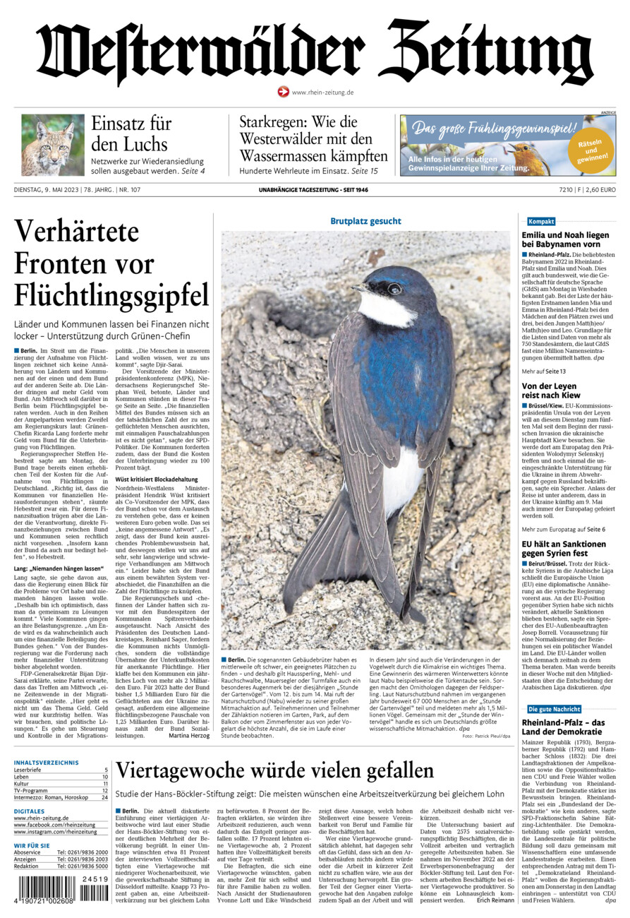 Westerwälder Zeitung vom Dienstag, 09.05.2023