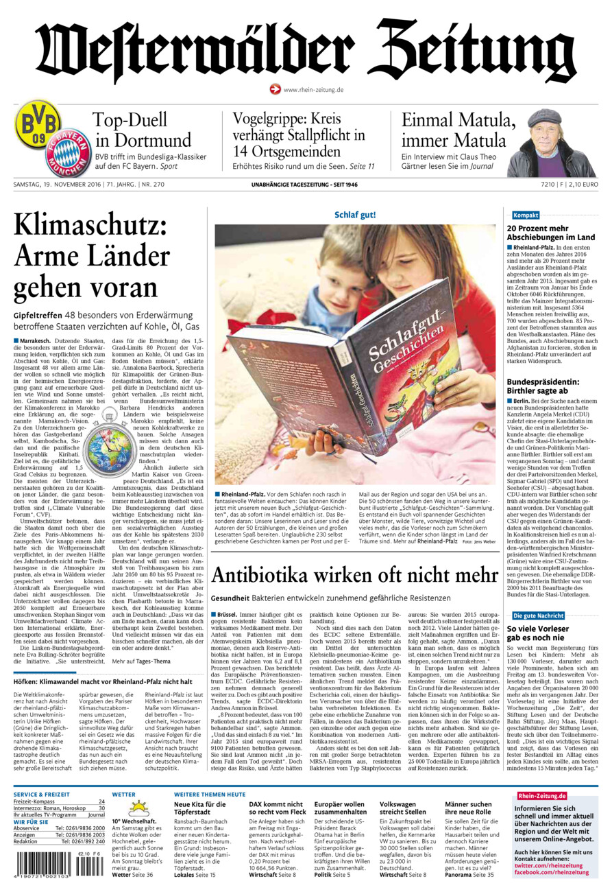 Westerwälder Zeitung vom Samstag, 19.11.2016