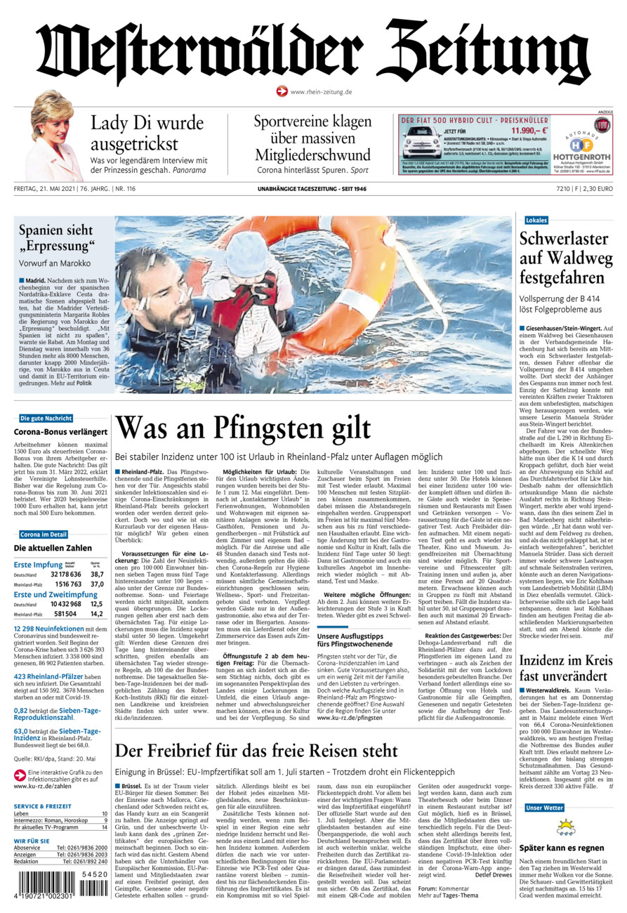 Westerwälder Zeitung vom Freitag, 21.05.2021