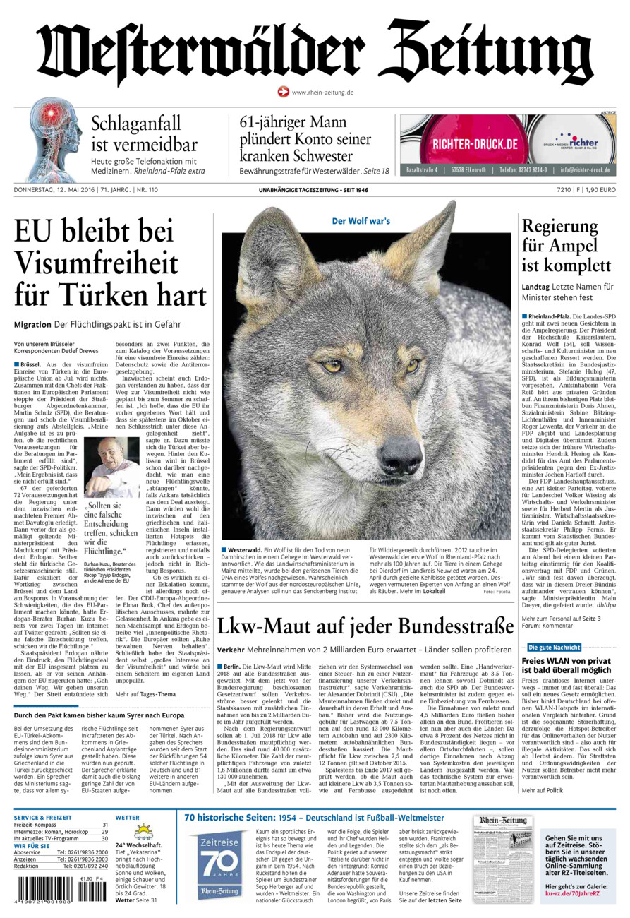 Westerwälder Zeitung vom Donnerstag, 12.05.2016