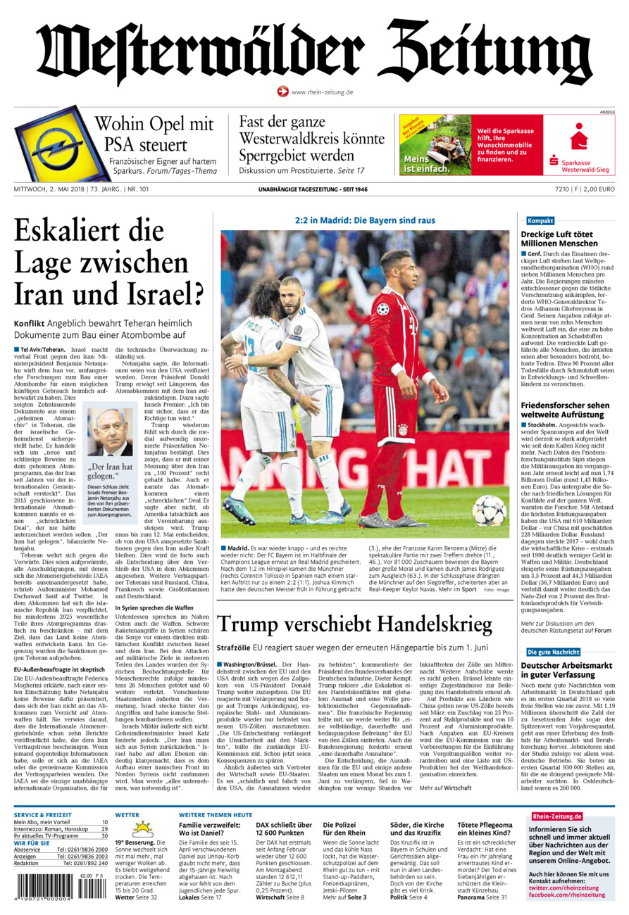 Westerwälder Zeitung vom Mittwoch, 02.05.2018