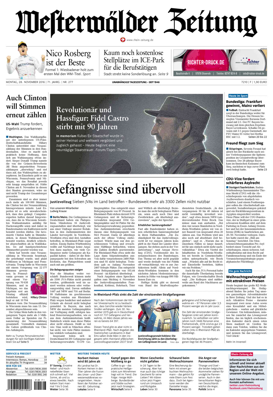 Westerwälder Zeitung vom Montag, 28.11.2016