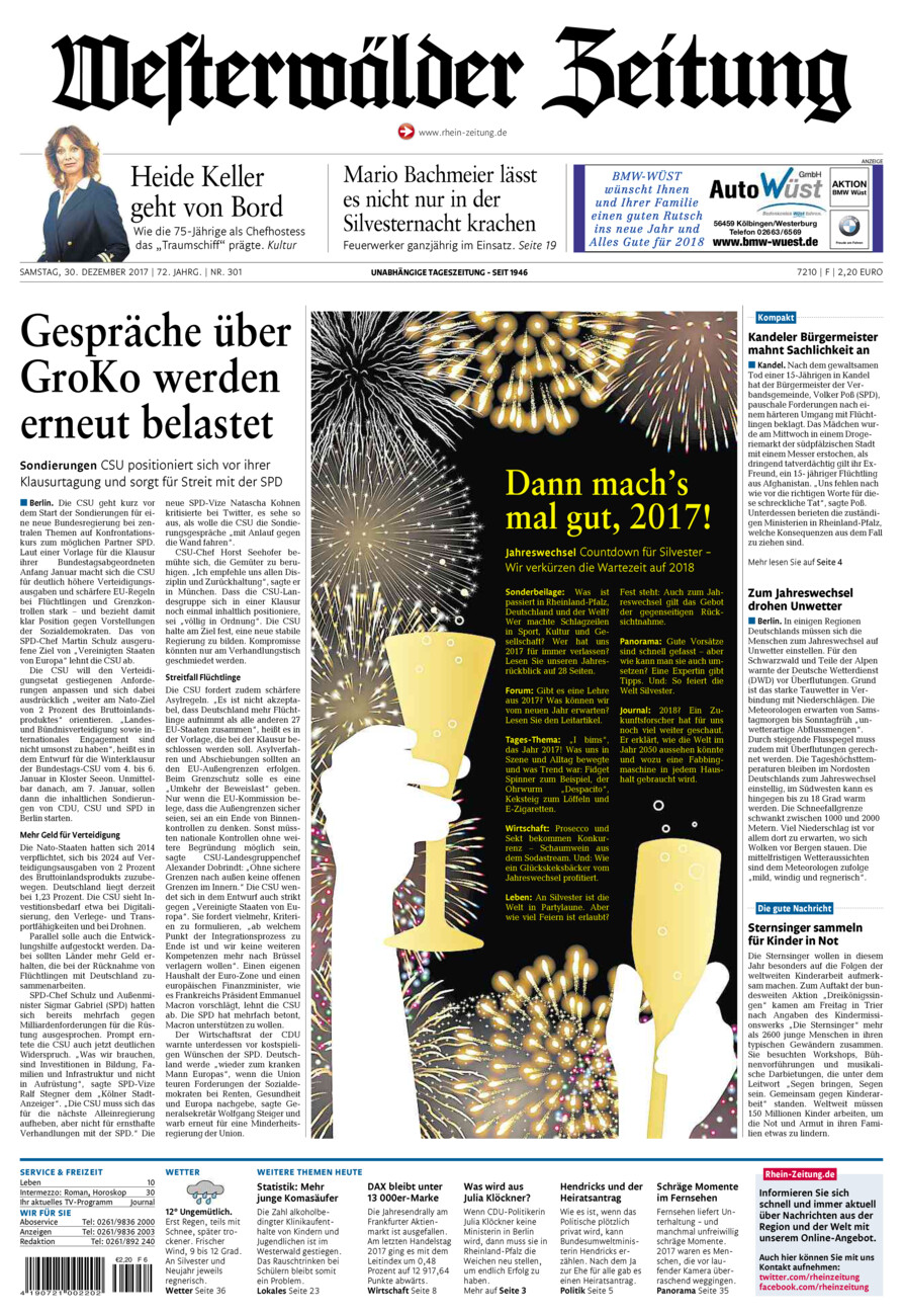 Westerwälder Zeitung vom Samstag, 30.12.2017