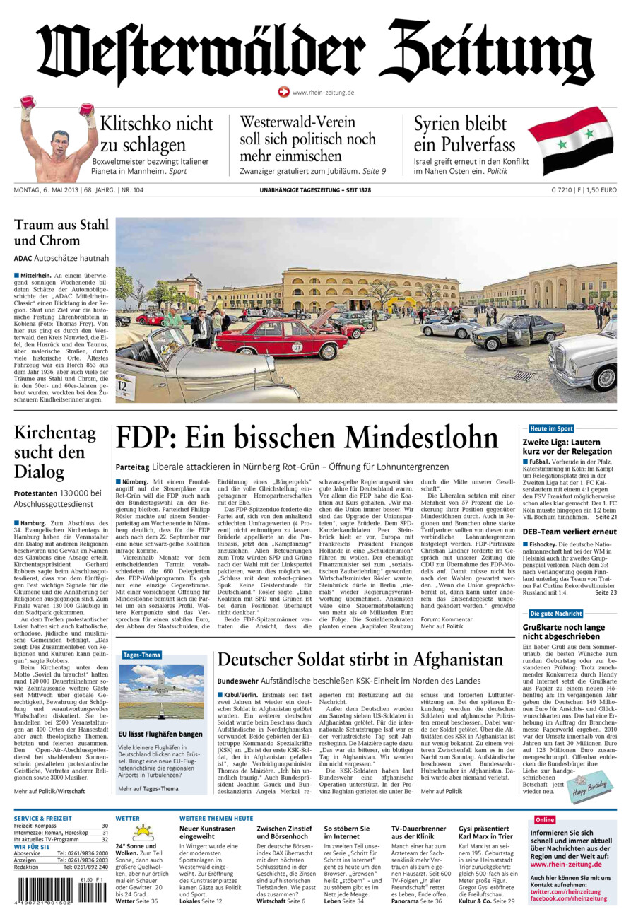Westerwälder Zeitung vom Montag, 06.05.2013