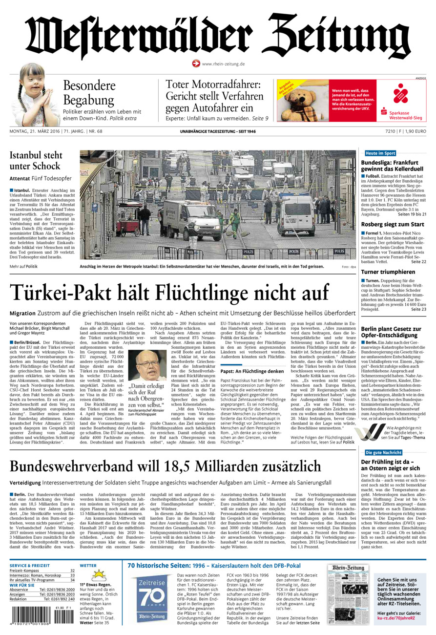 Westerwälder Zeitung vom Montag, 21.03.2016