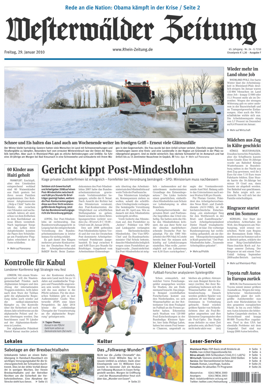 Westerwälder Zeitung vom Freitag, 29.01.2010