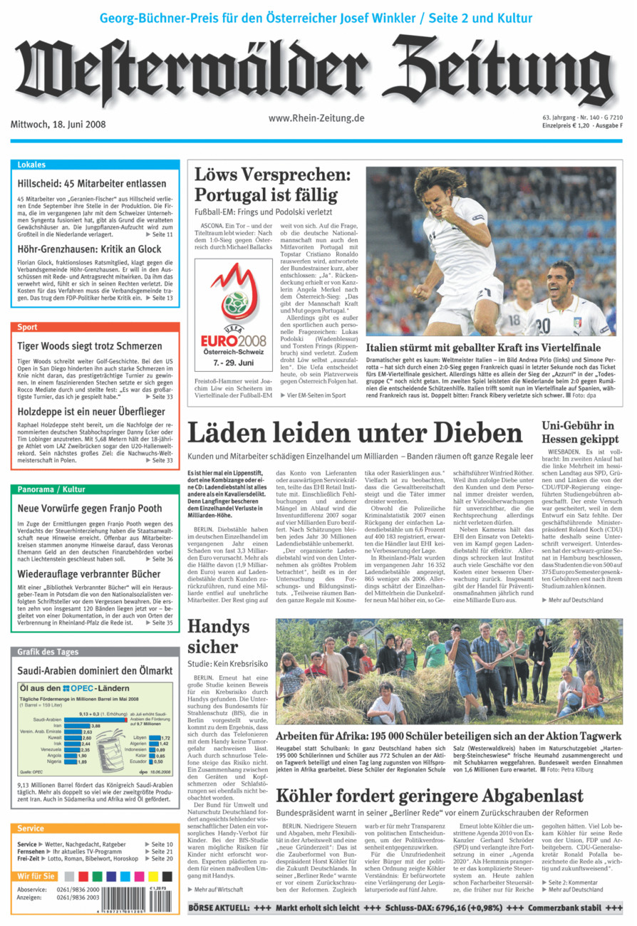 Westerwälder Zeitung vom Mittwoch, 18.06.2008