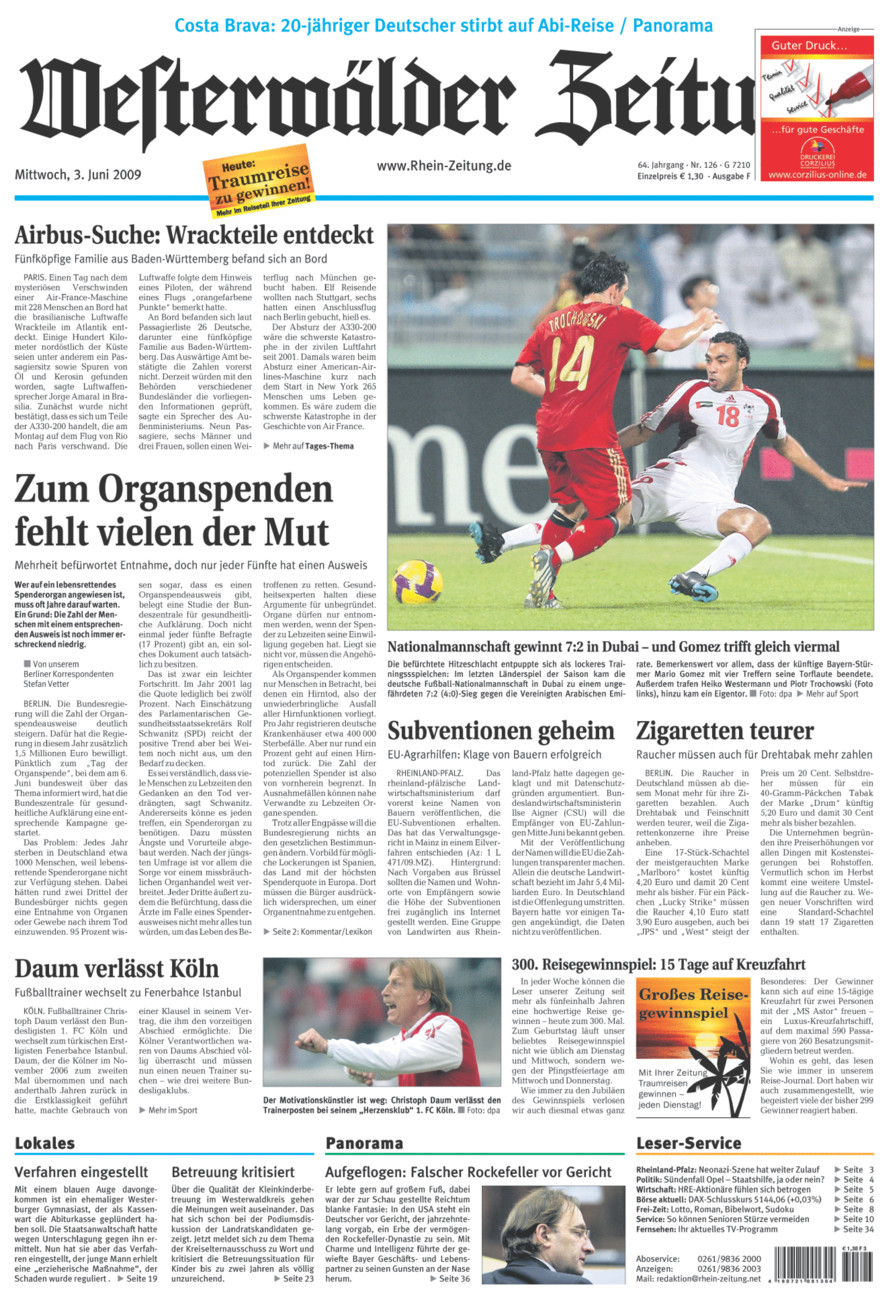 Westerwälder Zeitung vom Mittwoch, 03.06.2009