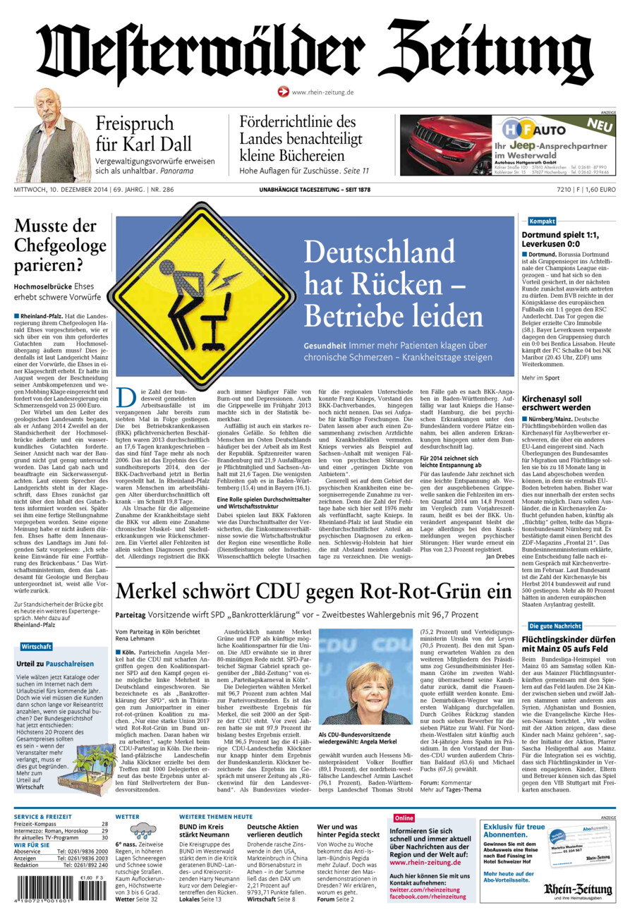 Westerwälder Zeitung vom Mittwoch, 10.12.2014