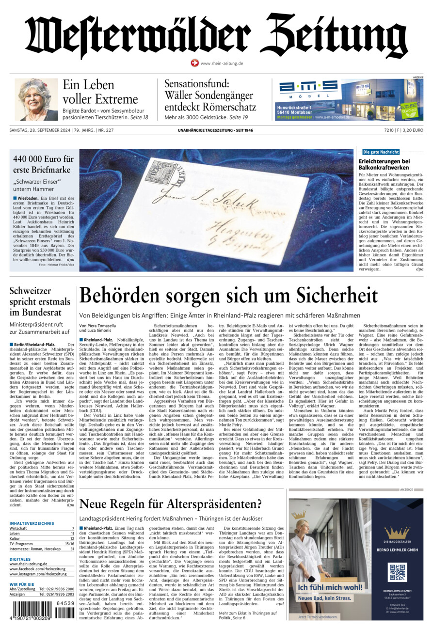 Westerwälder Zeitung vom Samstag, 28.09.2024