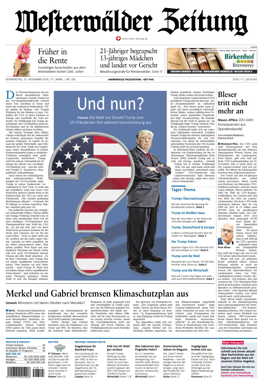 Westerwälder Zeitung vom Donnerstag, 10.11.2016