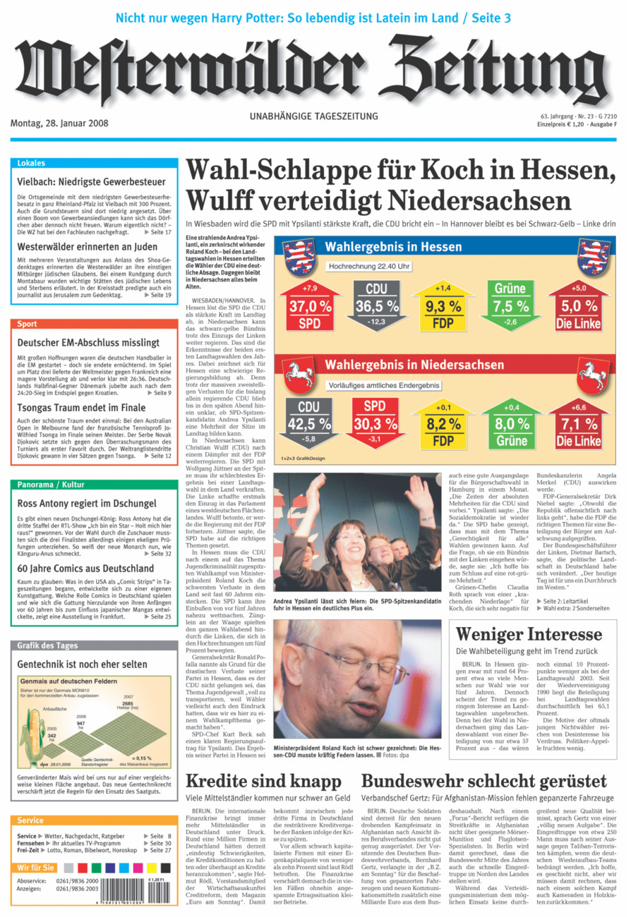 Westerwälder Zeitung vom Montag, 28.01.2008