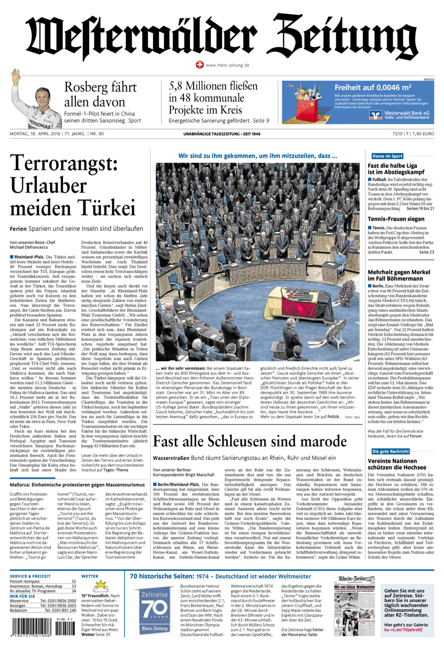 Westerwälder Zeitung vom Montag, 18.04.2016