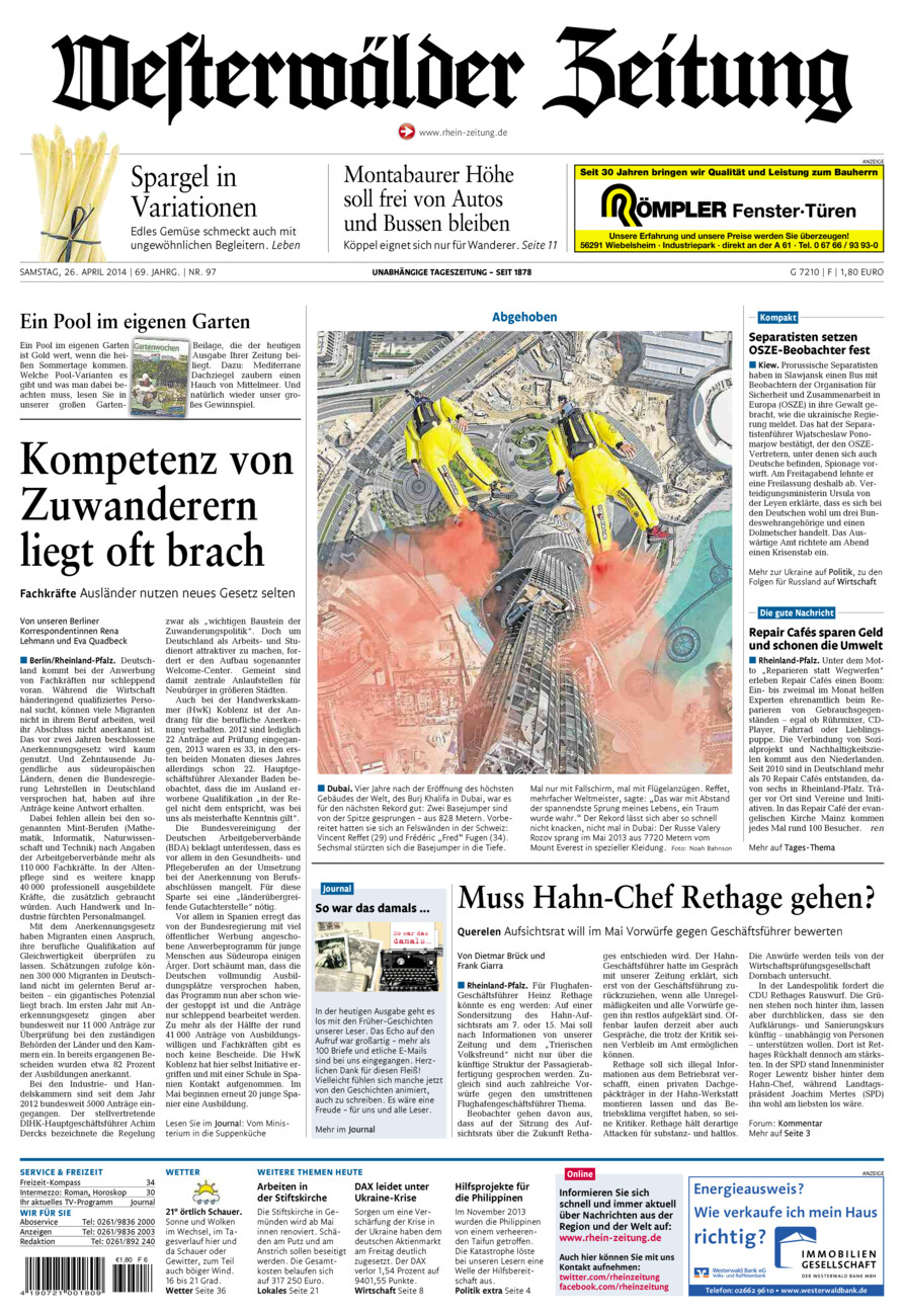 Westerwälder Zeitung vom Samstag, 26.04.2014
