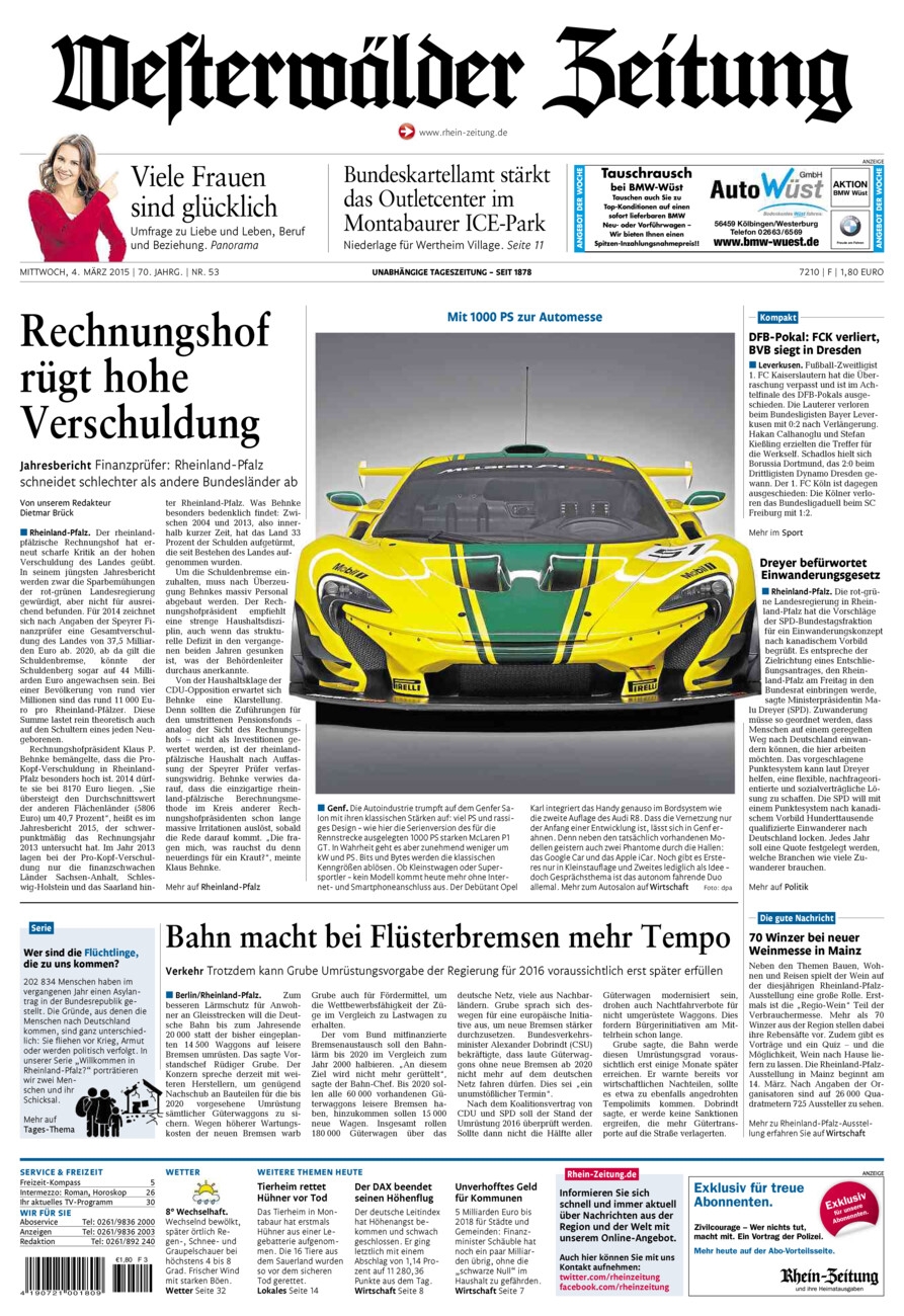 Westerwälder Zeitung vom Mittwoch, 04.03.2015