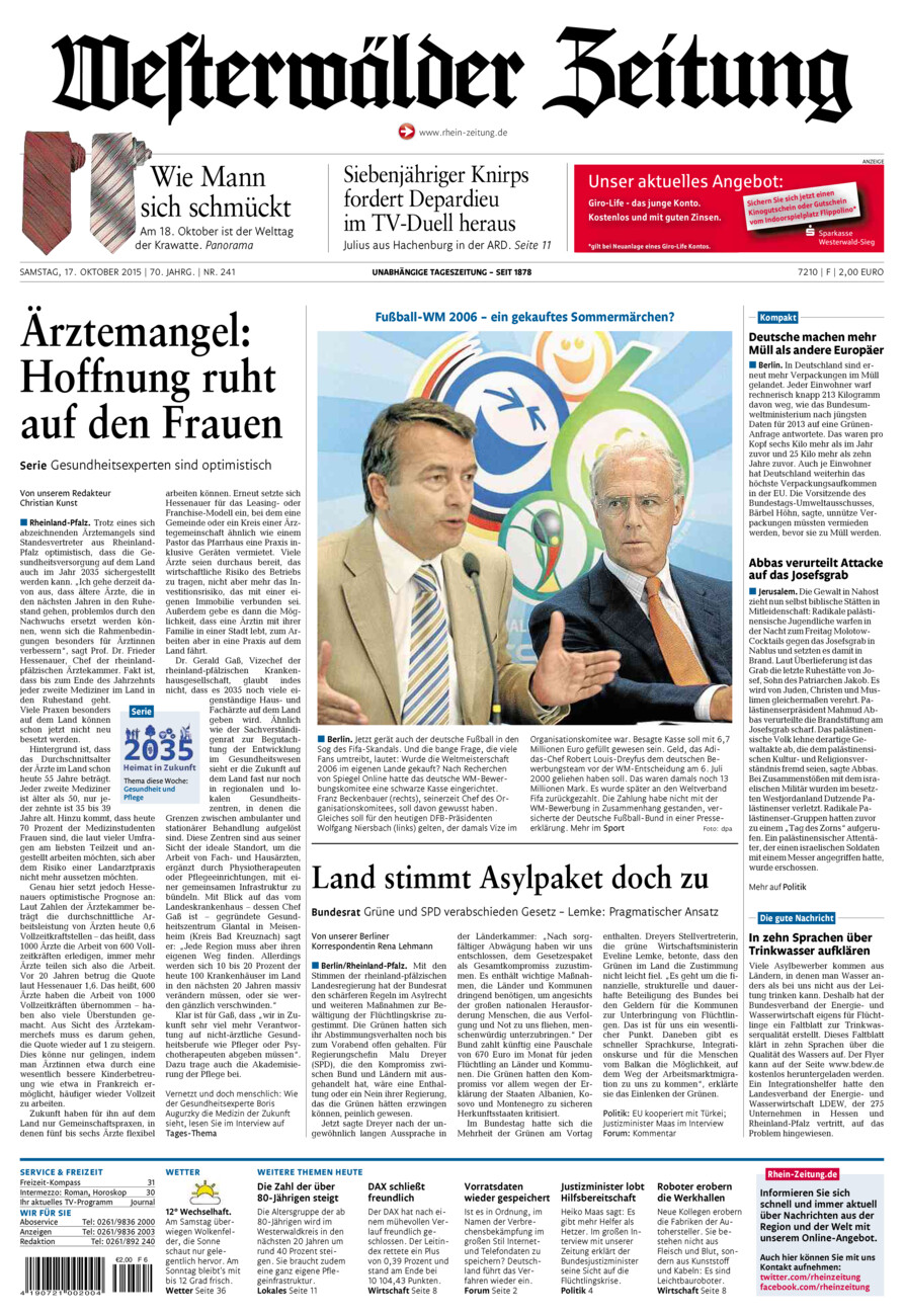 Westerwälder Zeitung vom Samstag, 17.10.2015