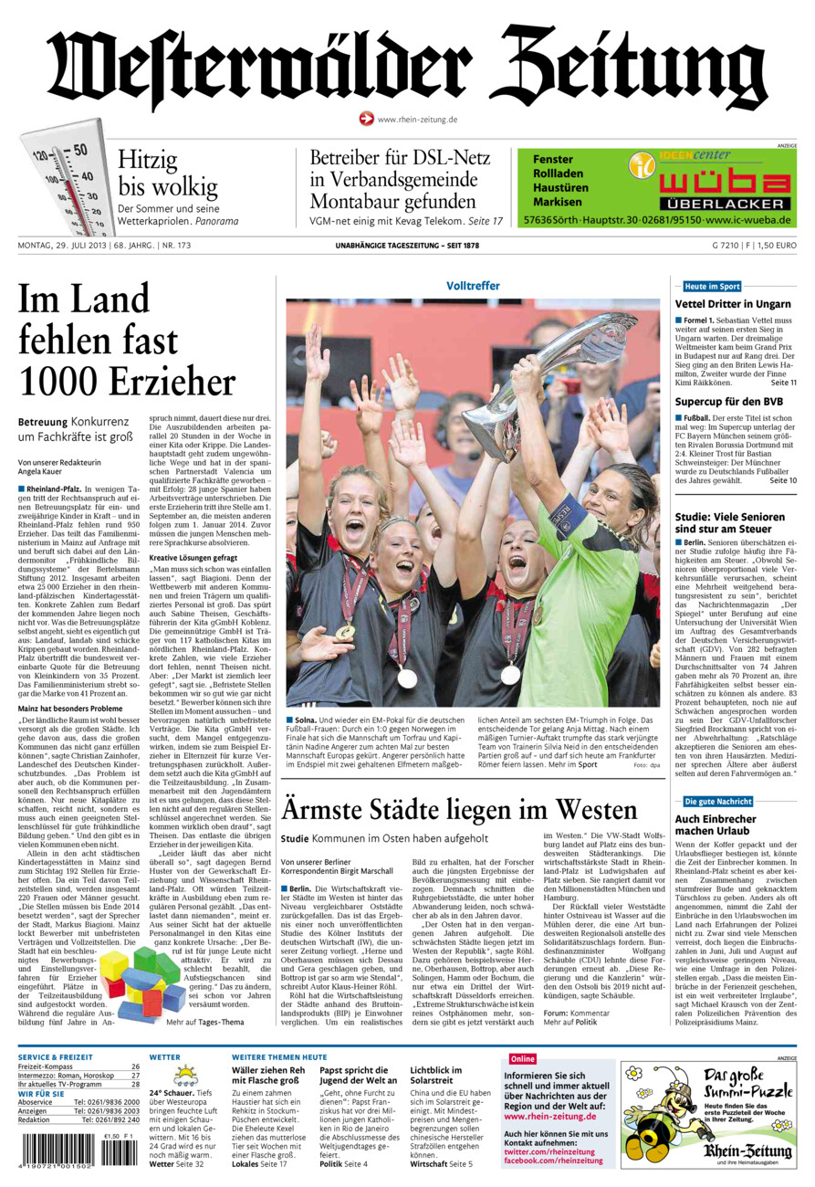 Westerwälder Zeitung vom Montag, 29.07.2013