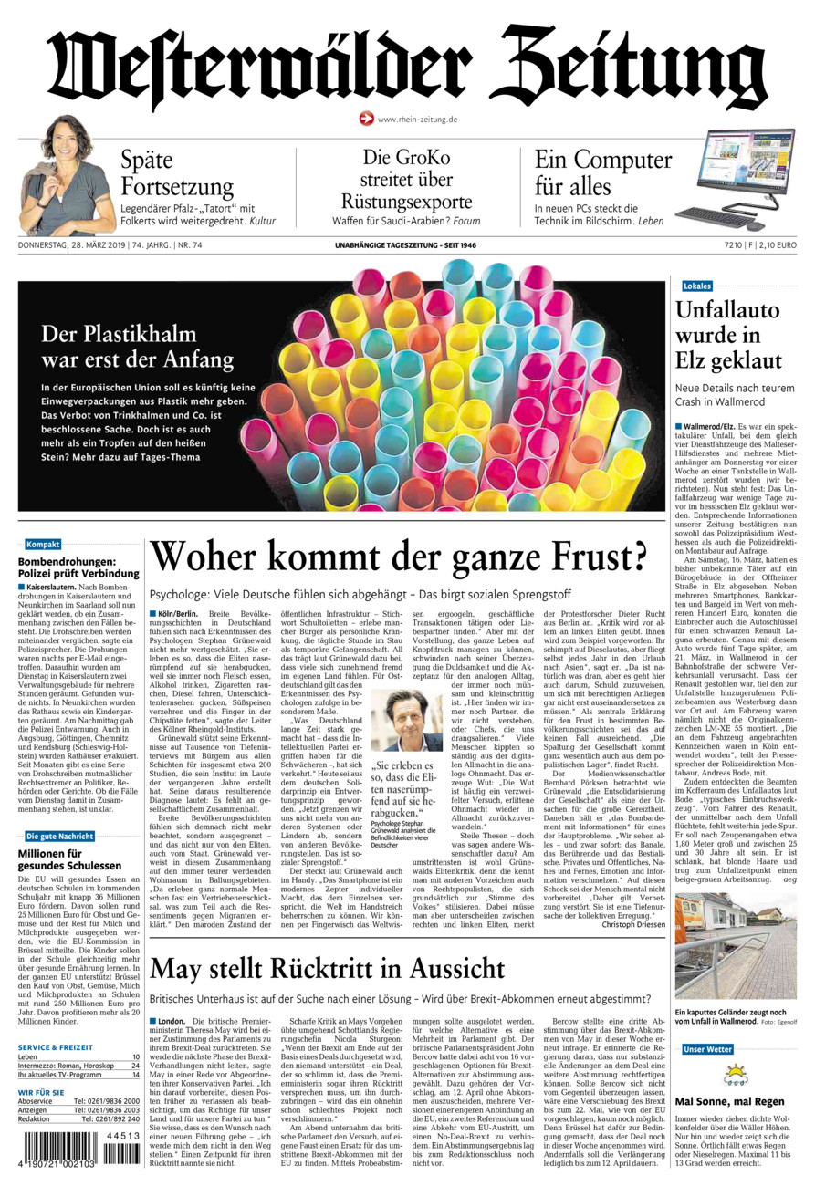 Westerwälder Zeitung vom Donnerstag, 28.03.2019